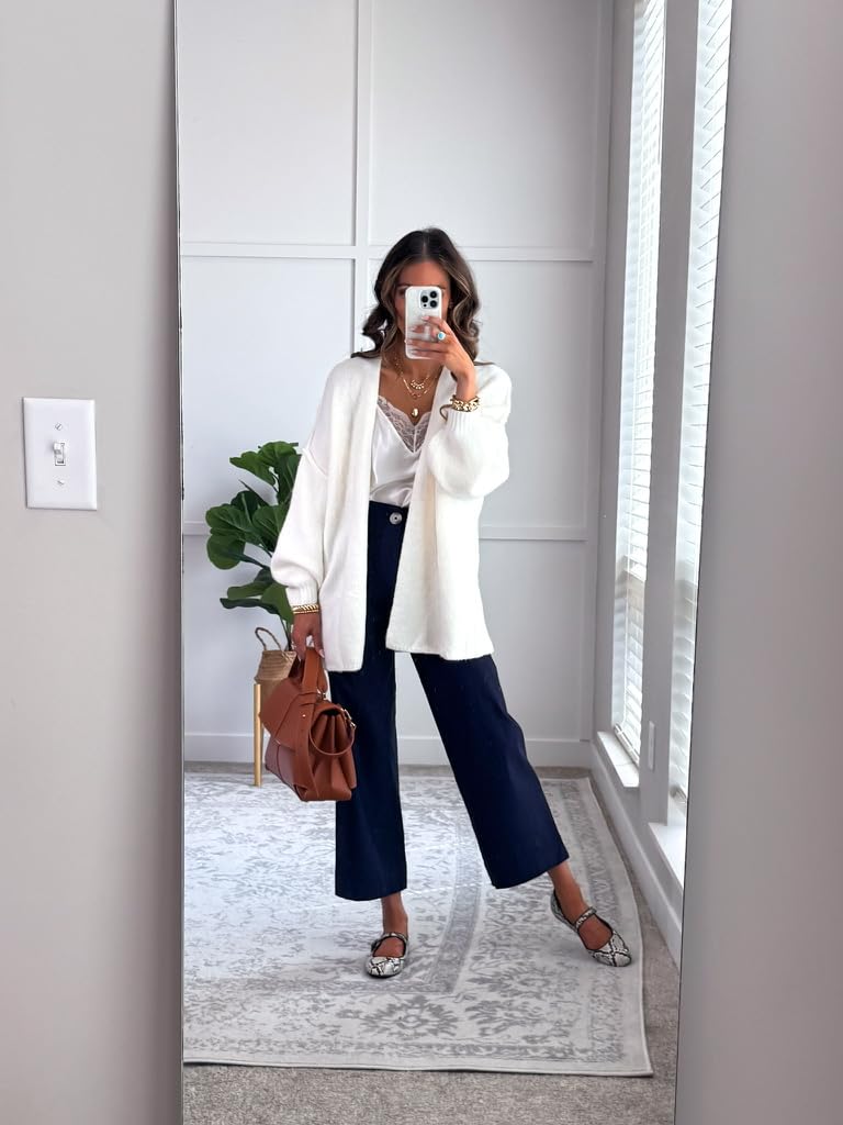 Cream Cardigan With Navy Cropped Pants Cream Cardigan With Navy Cropped Pants — Mom Outfits