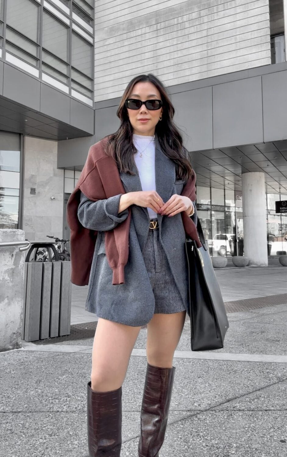 Oversized Blazer With Gray Shorts Oversized Blazer With Gray Shorts — Mom Outfits