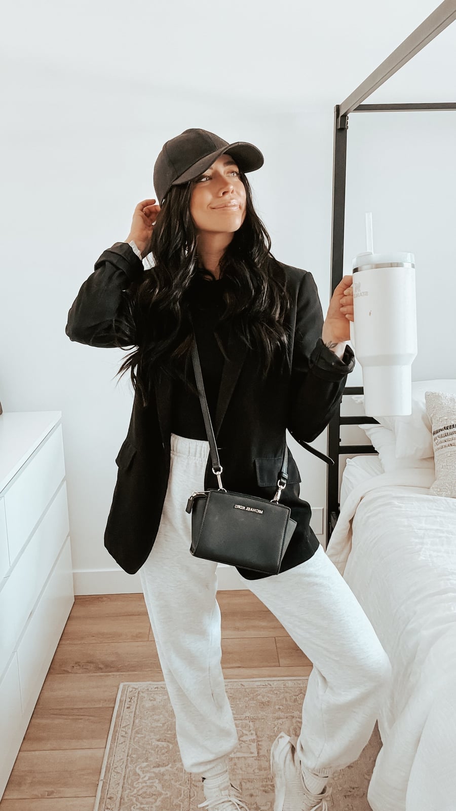 Black Blazer With Gray Sweatpants Black Blazer With Gray Sweatpants — Mom Outfits