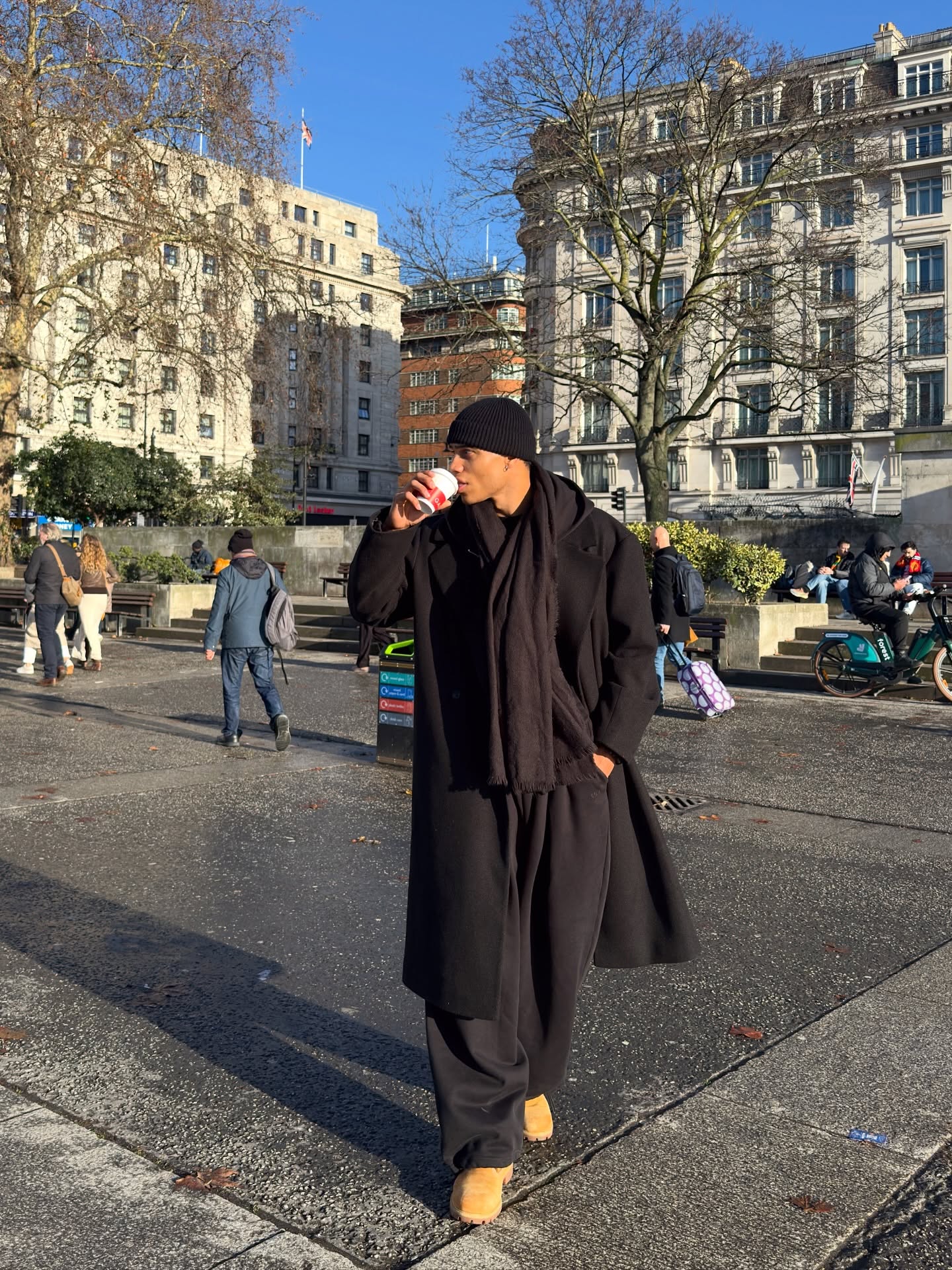 Monochrome Layered Winter Look With Tan Suede Boots