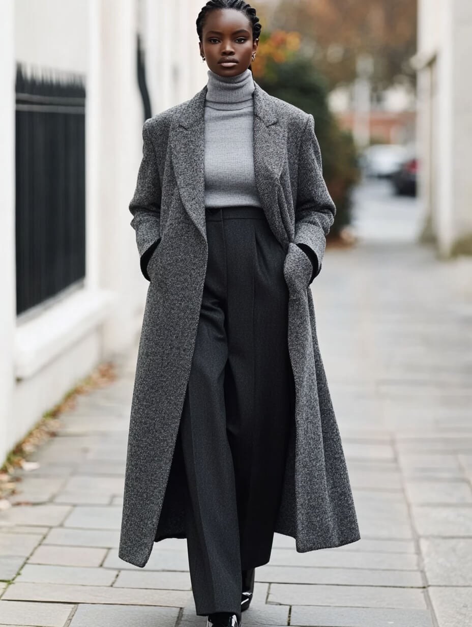 Head-to-toe gray outfit with longline coat Head-to-toe gray outfit with longline coat — Monochrome Outfits