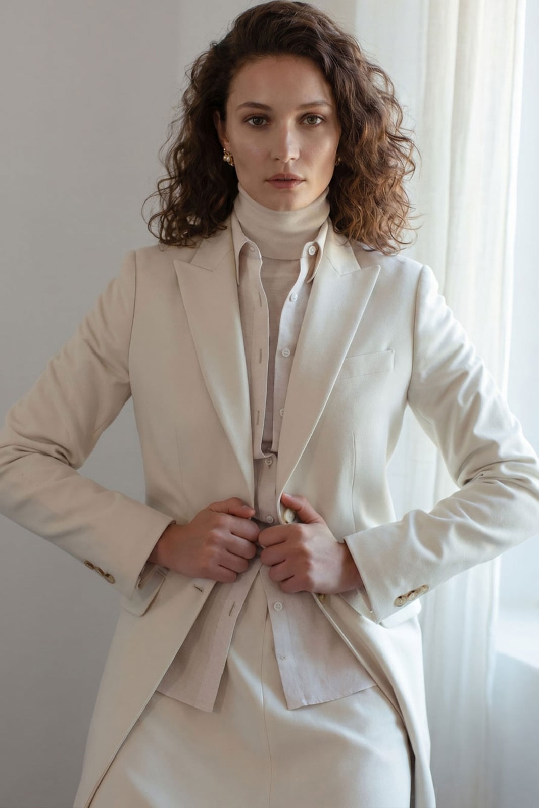 Monochrome cream layered collars with blazer Monochrome cream layered collars with blazer — Monochrome Outfits