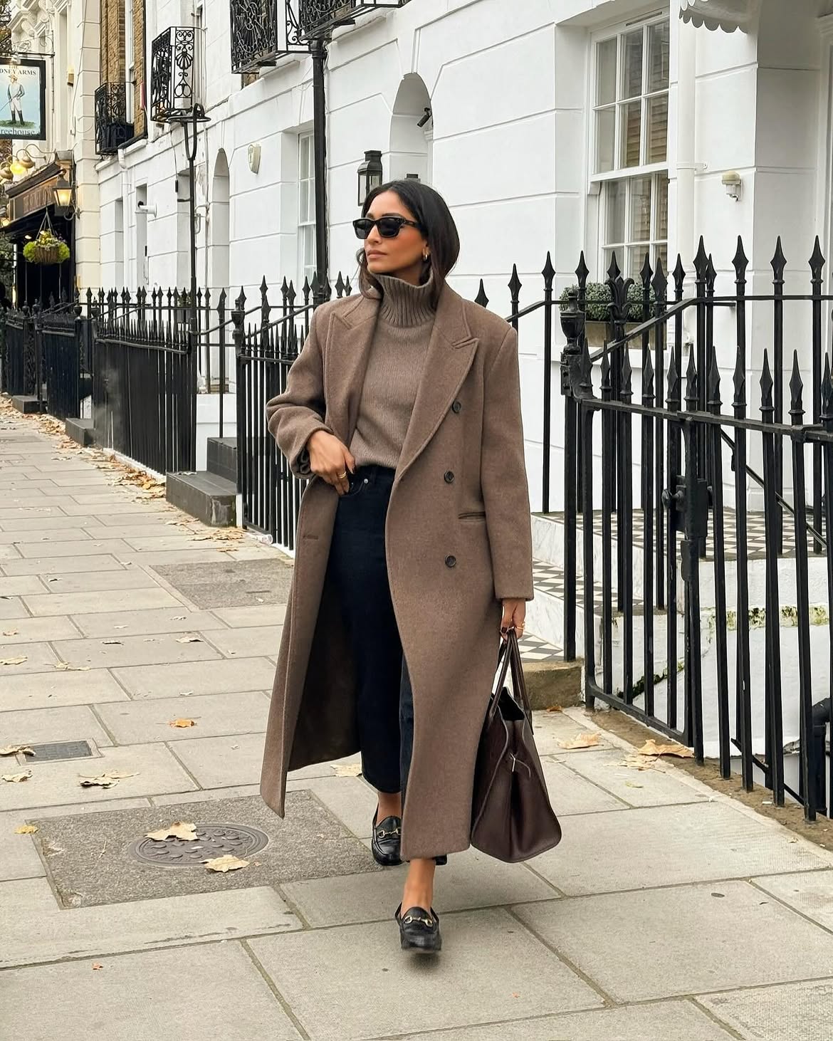 Monochrome Turtleneck And Wool Coat Street Style