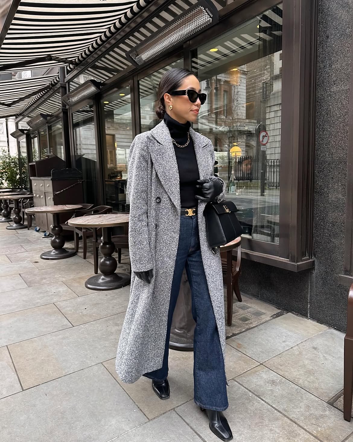 Monochrome Tweed Coat and Denim Winter Look
