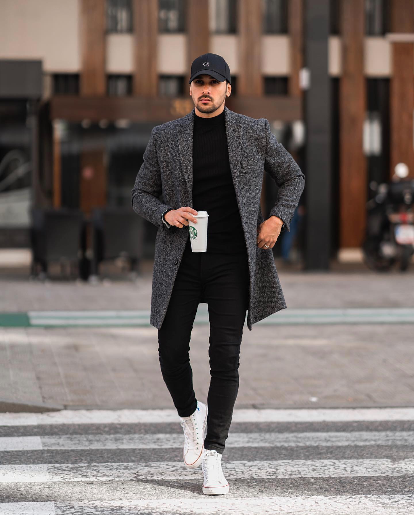 Monochrome Winter Menswear With Textured Coat