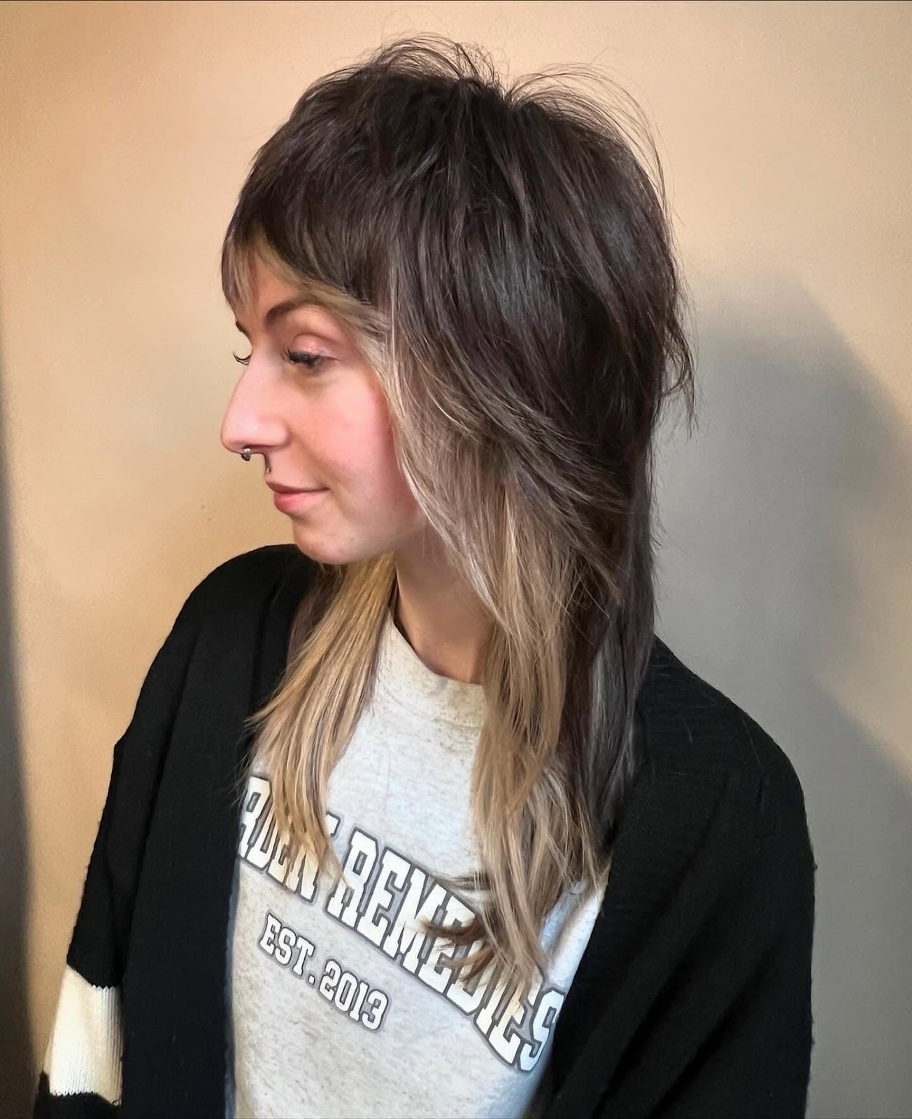 Dark Base Mullet With Blonde Highlights Dark Base Mullet With Blonde Highlights — Mullet Hairstyles
