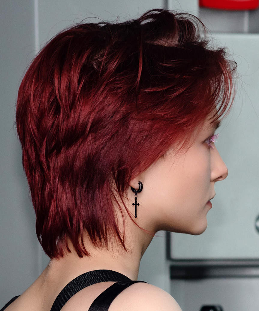 Dark Red Ear Length Mullet Dark Red Ear Length Mullet — Mullet Hairstyles