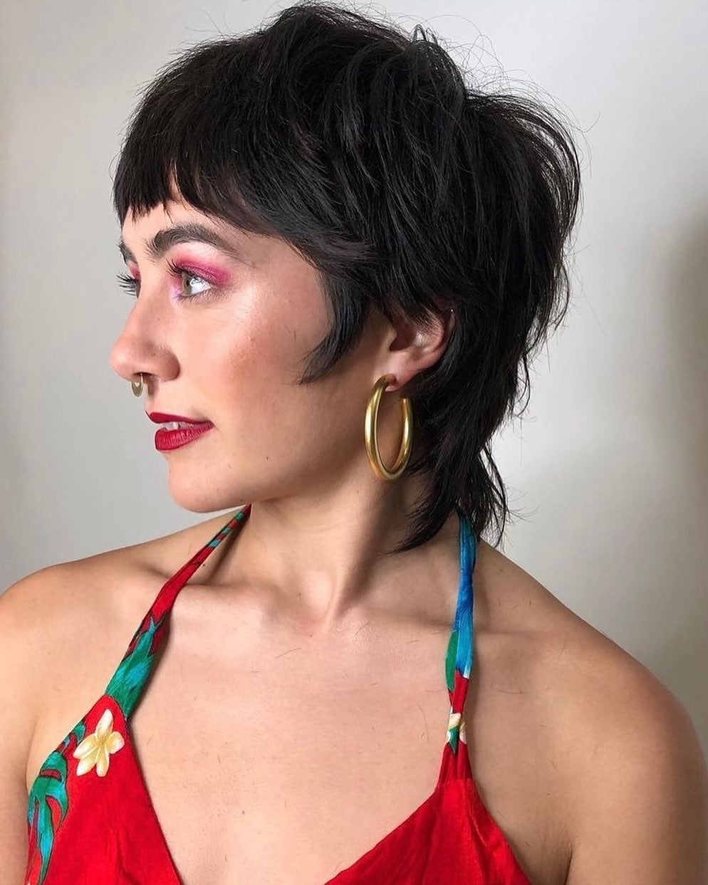 Dark Brown Ear Mullet With Micro Bangs Dark Brown Ear Mullet With Micro Bangs — Mullet Hairstyles