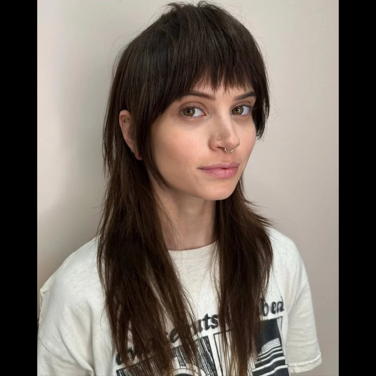 Dark Brown Shag With Choppy Fringe Dark Brown Shag With Choppy Fringe — Mullet Hairstyles