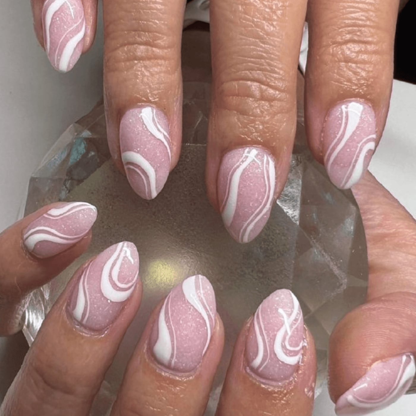 Medium Almond Glossy Pink Peach Nails Medium Almond Glossy Pink Peach Nails — Nail Shapes