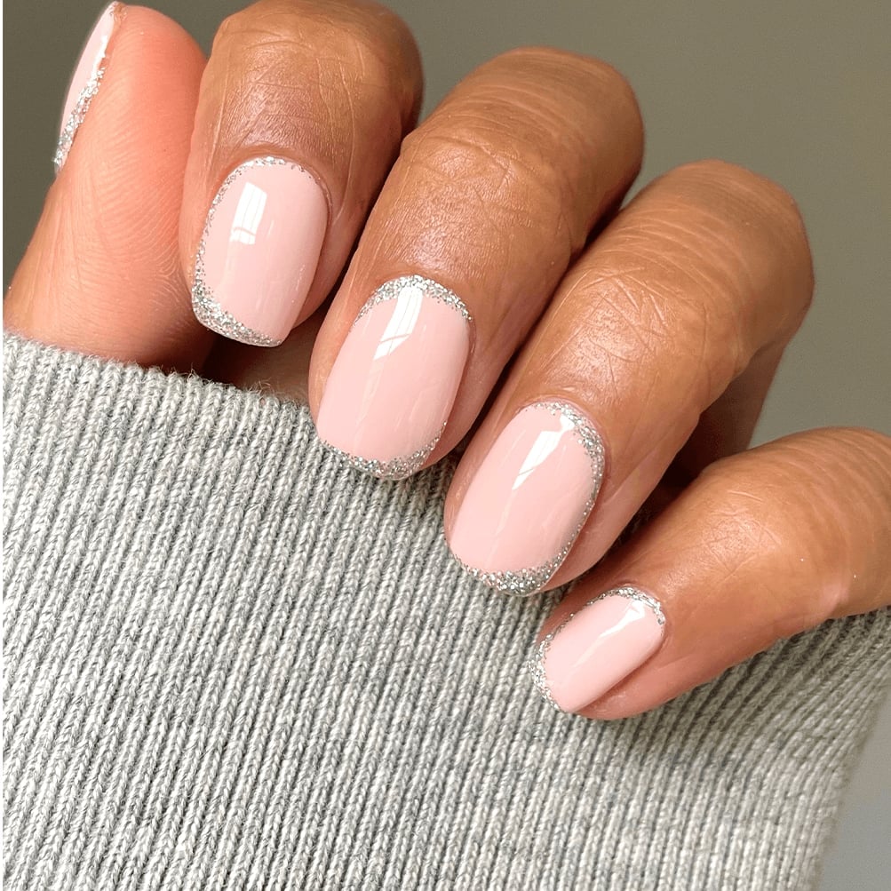 Short Oval Glitter French Tip Nails Short Oval Glitter French Tip Nails — Nail Shapes