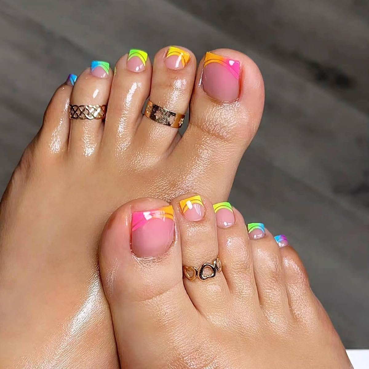 Rainbow Gradient French Tip Short Square Toenails Rainbow Gradient French Tip Short Square Toenails — Nails and Toes