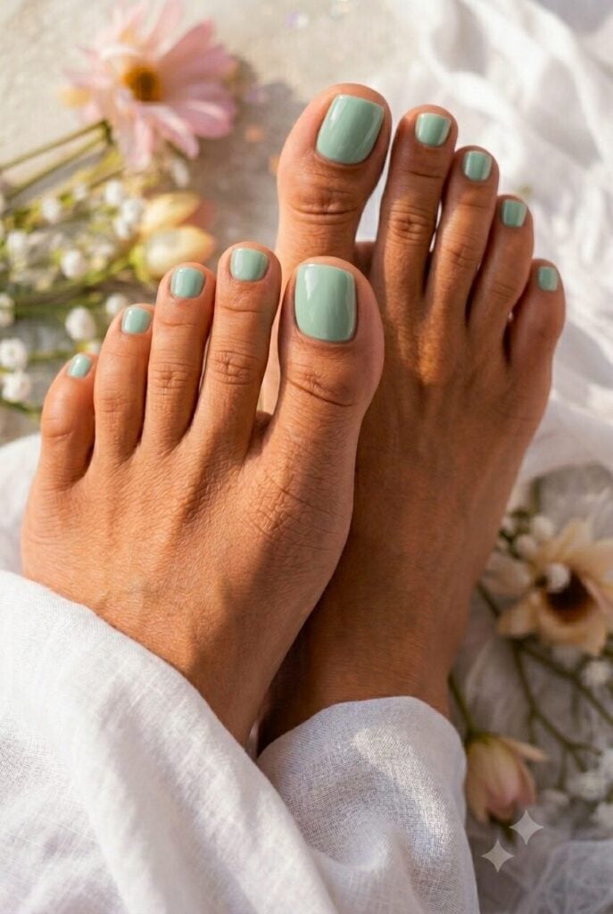 Opaque Mint Green Glossy Short Square Toenails Opaque Mint Green Glossy Short Square Toenails — Nails and Toes