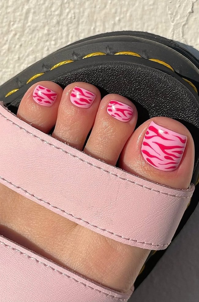 Hot Pink White Zebra Print Glossy Toenails Hot Pink White Zebra Print Glossy Toenails — Nails and Toes