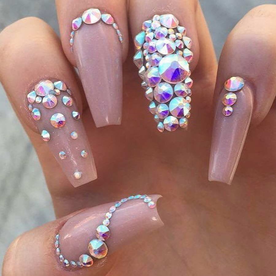 Long Stiletto Nails with Iridescent Gem Clusters Long Stiletto Nails with Iridescent Gem Clusters — Nails with Gems