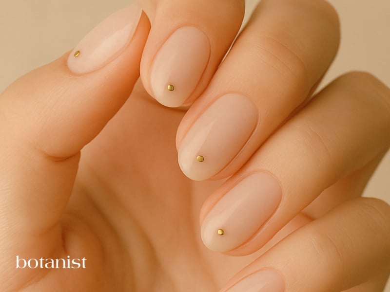 Gold Dot Sheer Nude Short Oval Nails Gold Dot Sheer Nude Short Oval Nails — Natural Nails