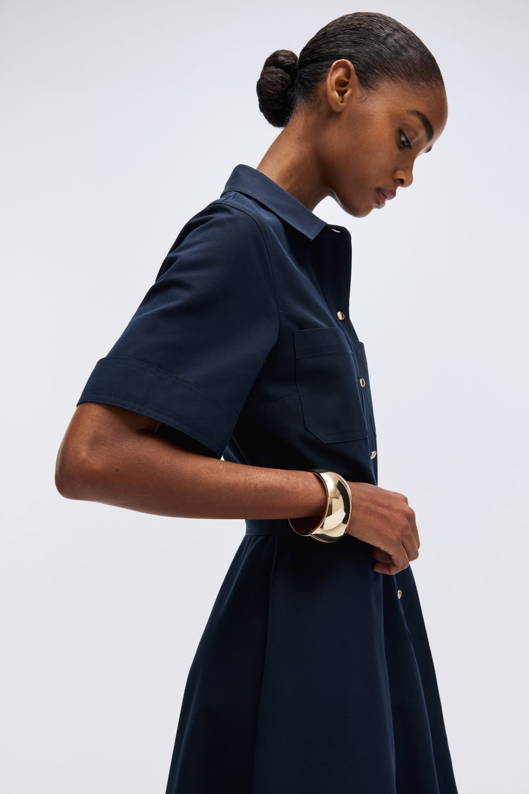 Navy blue short sleeve shirt dress with chest pockets Navy blue short sleeve shirt dress with chest pockets — Navy Blue Dress