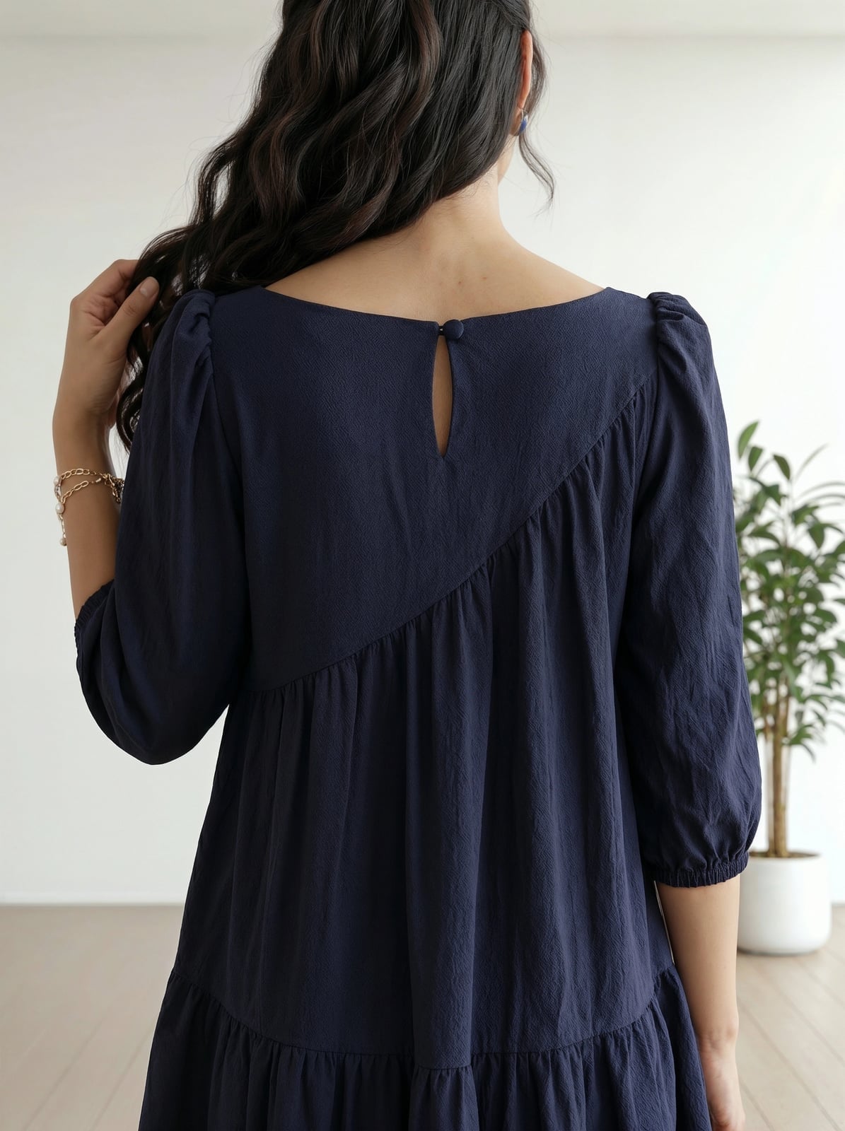 Navy blue smock mini dress with keyhole detail Navy blue smock mini dress with keyhole detail — Navy Blue Dress