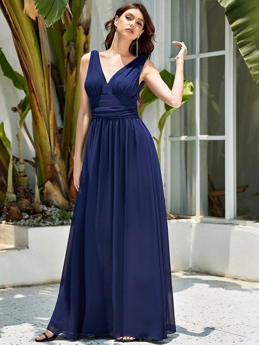 Navy blue chiffon maxi dress with gathered waist Navy blue chiffon maxi dress with gathered waist — Navy Blue Dress