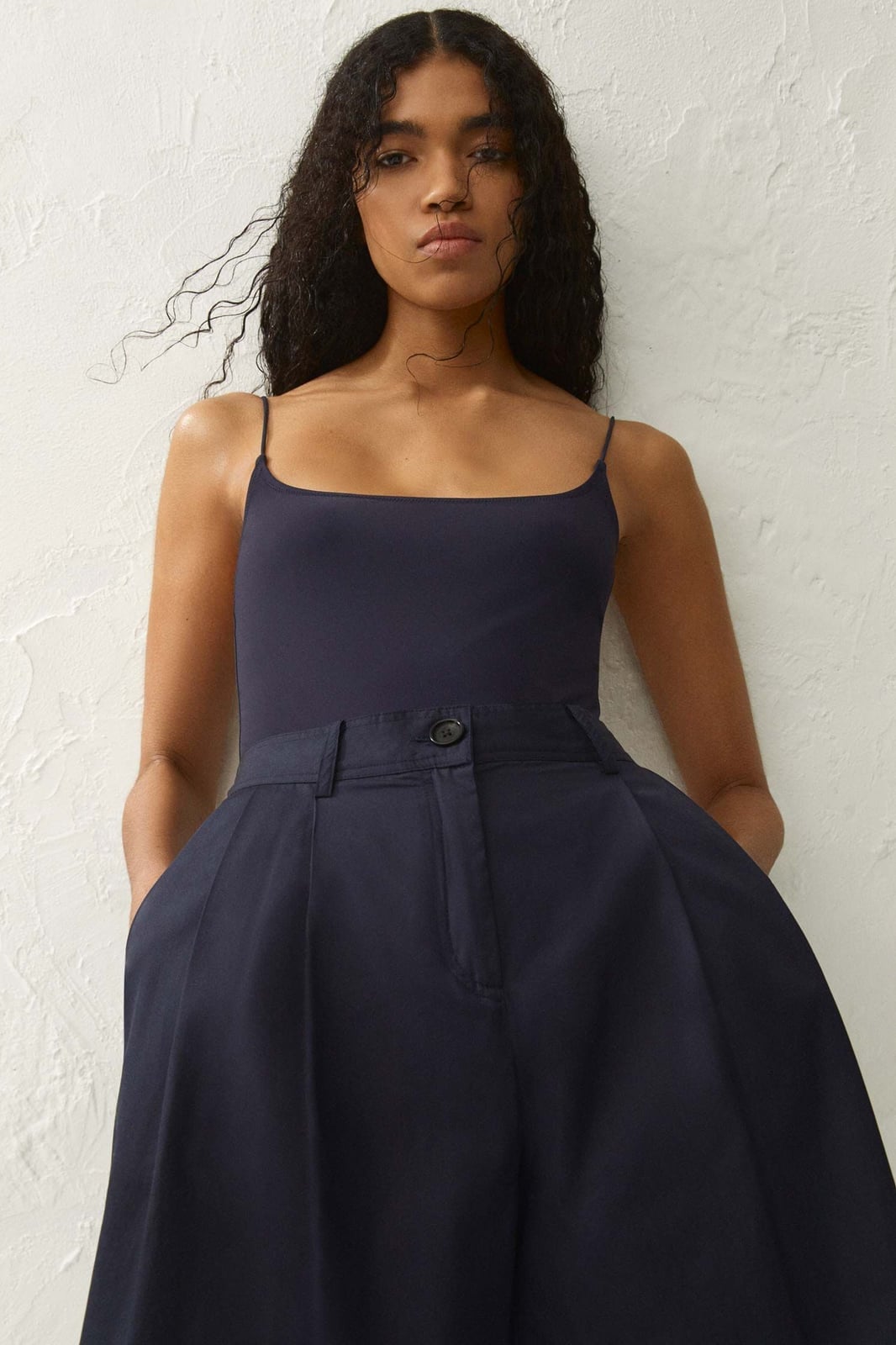 Navy Camisole Top with Wide-Leg Trousers Navy Camisole Top with Wide-Leg Trousers — Navy Blue Outfits