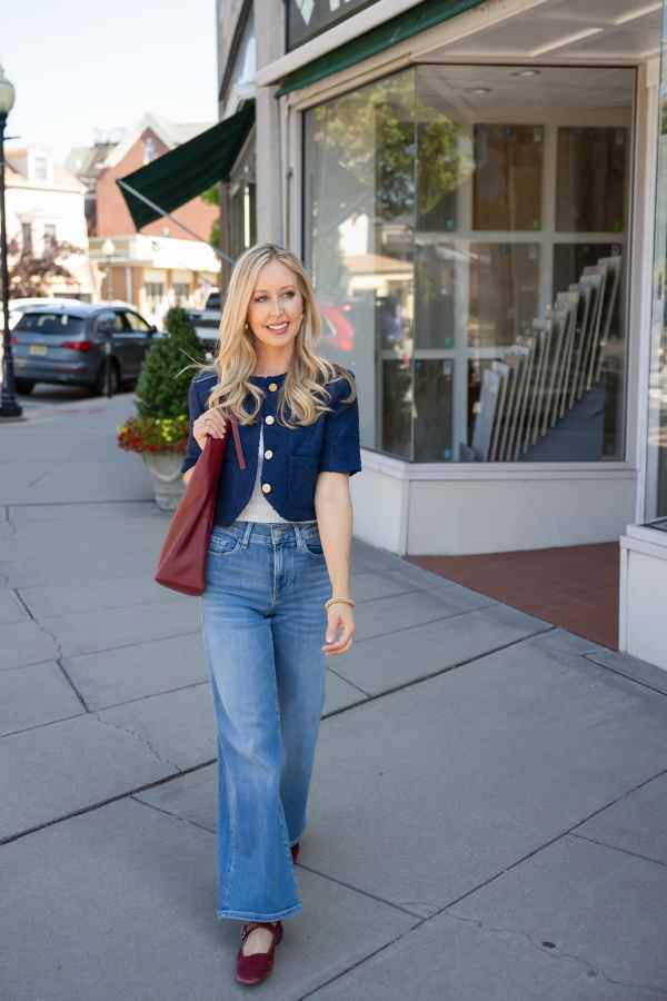 Cropped Navy Jacket with Light Blue Jeans Cropped Navy Jacket with Light Blue Jeans — Navy Blue Outfits