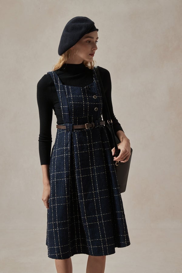 Navy Plaid Pinafore Dress with Turtleneck Navy Plaid Pinafore Dress with Turtleneck — Navy Blue Outfits