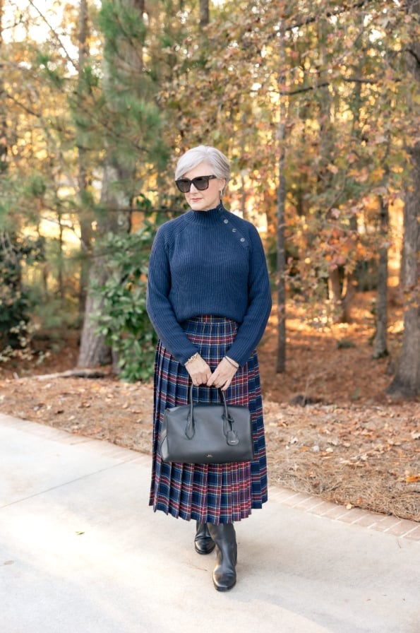 Navy Turtleneck with Plaid Pleated Skirt Navy Turtleneck with Plaid Pleated Skirt — Navy Blue Outfits