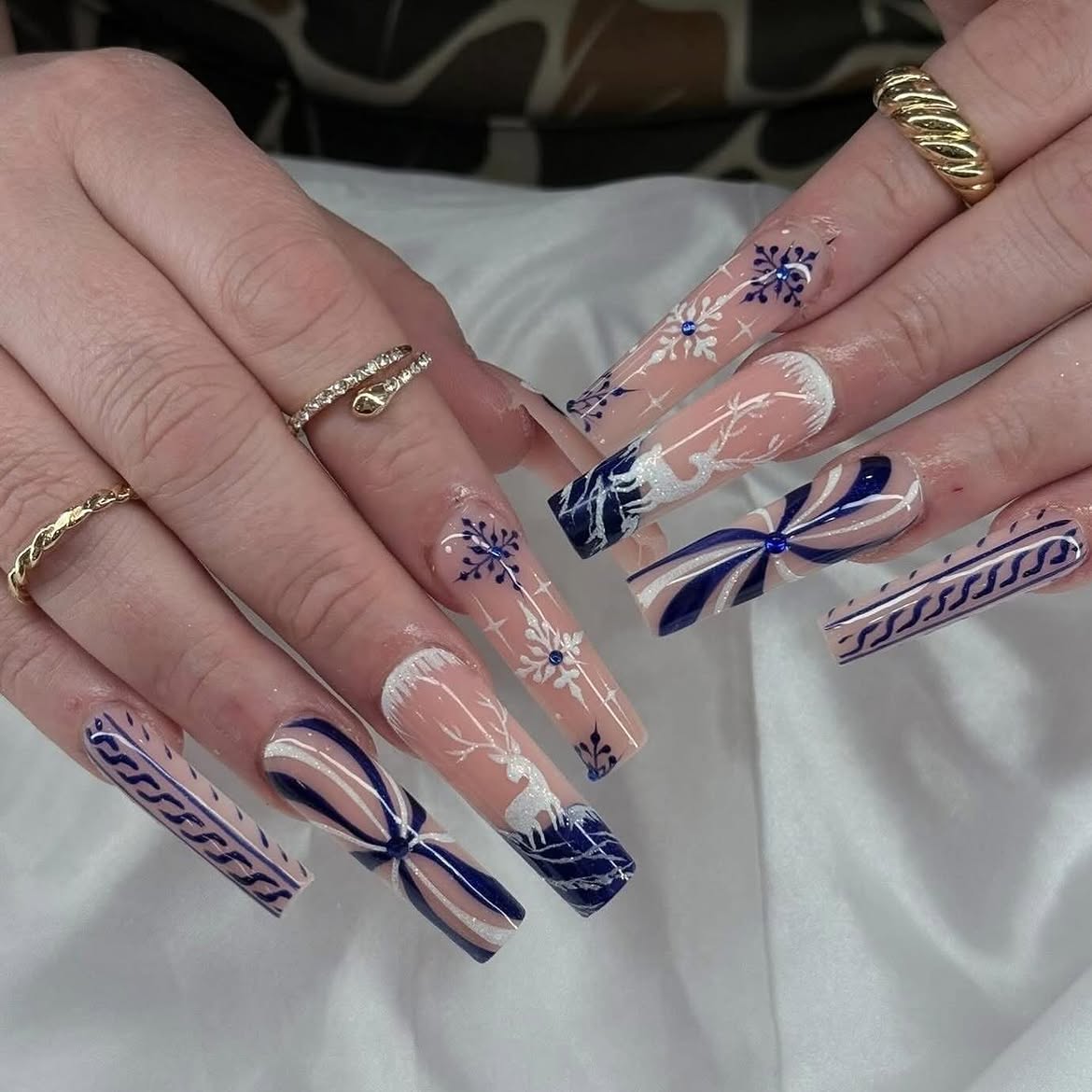 Navy Blue Winter Wonderland Coffin Nails