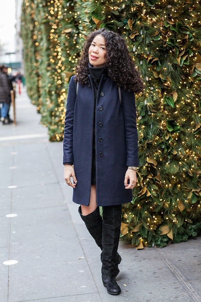 Navy wool coat over black turtleneck Navy wool coat over black turtleneck — Navy Outfits