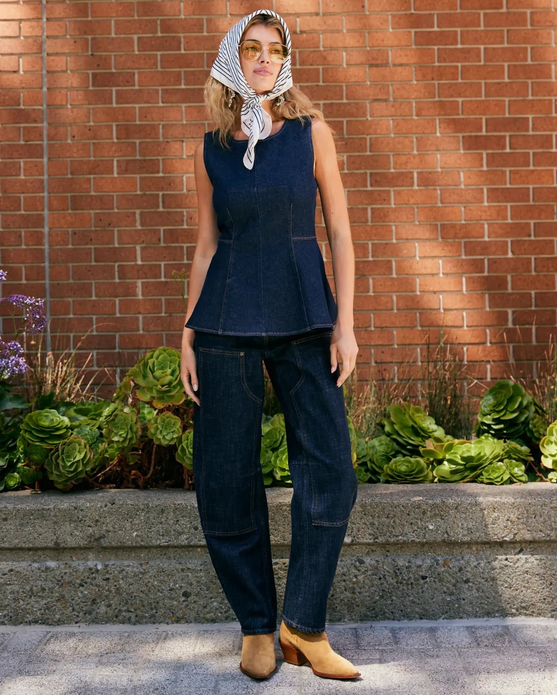 Dark wash denim peplum top with jeans Dark wash denim peplum top with jeans — Navy Outfits