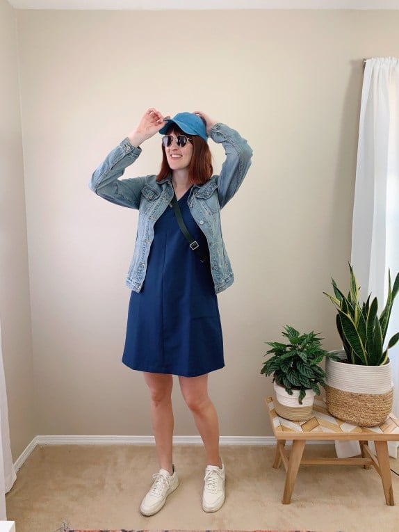Navy shift dress with denim jacket Navy shift dress with denim jacket — Navy Outfits