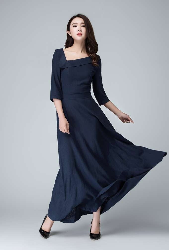 Navy linen-like A-line dress Navy linen-like A-line dress — Navy Outfits