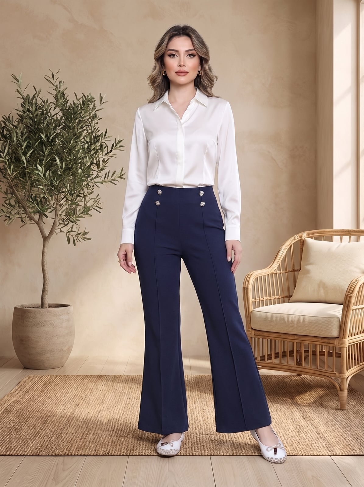 Sailor Style Navy Trousers With A White Button Down Sailor Style Navy Trousers With A White Button Down — Navy Pants Outfits