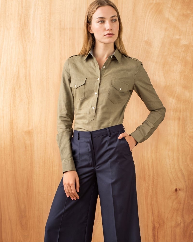 Navy Wide Leg Culottes With Utility Shirt Navy Wide Leg Culottes With Utility Shirt — Navy Pants Outfits