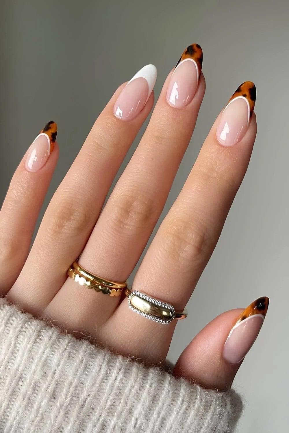 Long Almond Tortoiseshell French Tip Nails Long Almond Tortoiseshell French Tip Nails — Neutral Nails