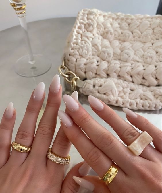 Medium Almond Milky White To Transparent Gradient Nails Medium Almond Milky White To Transparent Gradient Nails — Neutral Nails