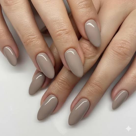 Medium Almond Opaque Taupe Glossy Nails Medium Almond Opaque Taupe Glossy Nails — Neutral Nails