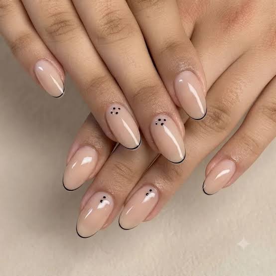 Medium Almond Sheer Nude With Black Accents Medium Almond Sheer Nude With Black Accents — Neutral Nails
