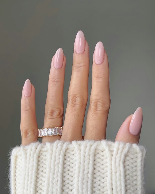 Soft Sheer Pink Glossy Almond Nails Soft Sheer Pink Glossy Almond Nails — Neutral Nails