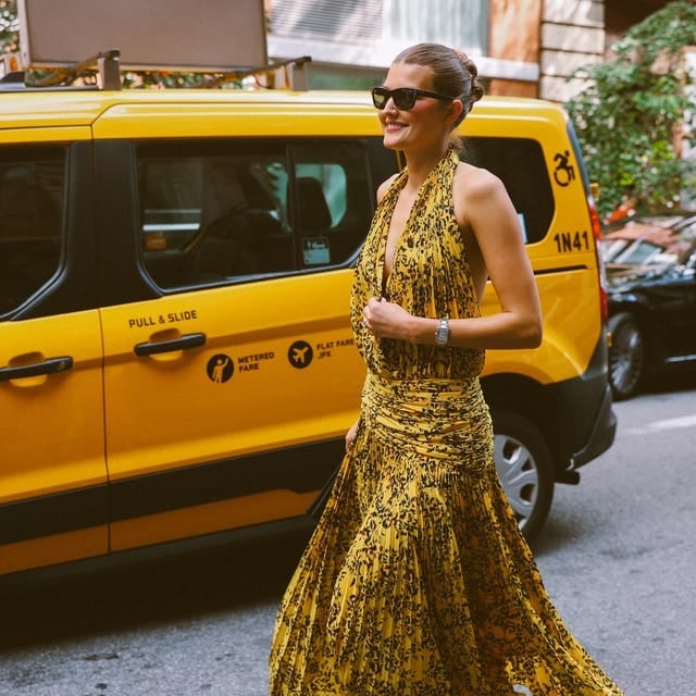 Yellow halter neck dress with black print Yellow halter neck dress with black print — New York Style