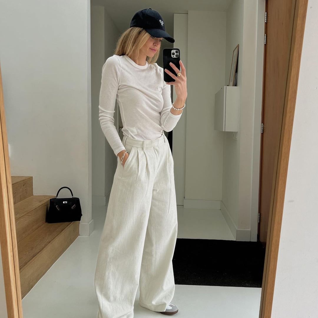 White Top with Extremely Wide Leg Linen Trousers White Top with Extremely Wide Leg Linen Trousers — Nice Outfits