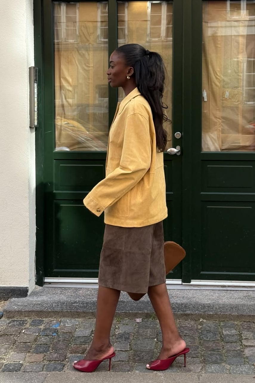 Yellow Suede Jacket with Brown Suede Shorts Yellow Suede Jacket with Brown Suede Shorts — Nice Outfits