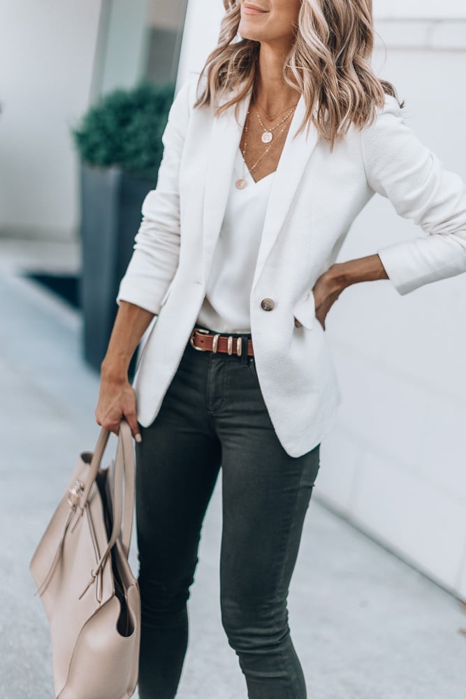 White Textured Blazer with Olive Green Skinny Jeans White Textured Blazer with Olive Green Skinny Jeans — Nice Outfits