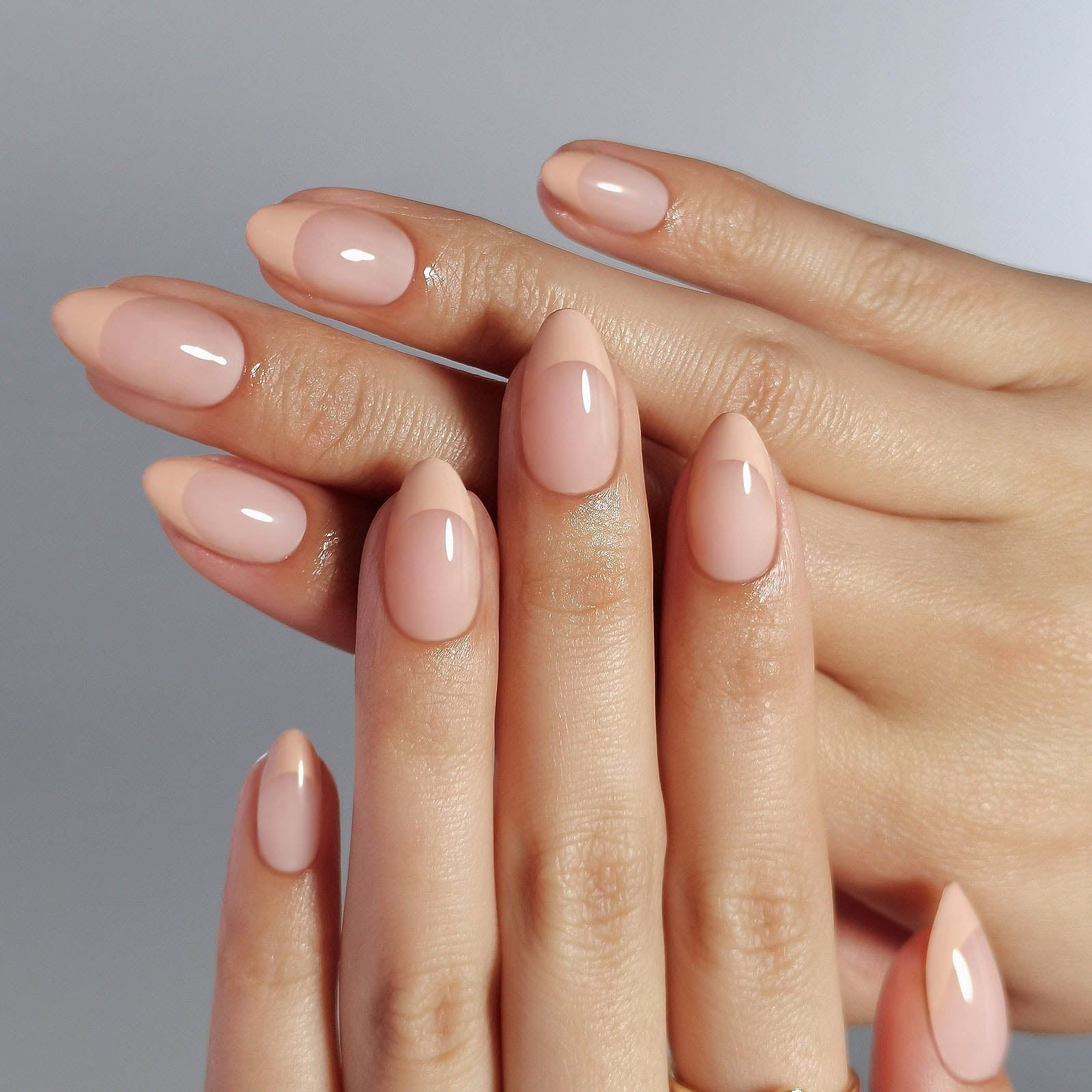 Sheer Nude with Peach French Tips Sheer Nude with Peach French Tips — Nude Nails