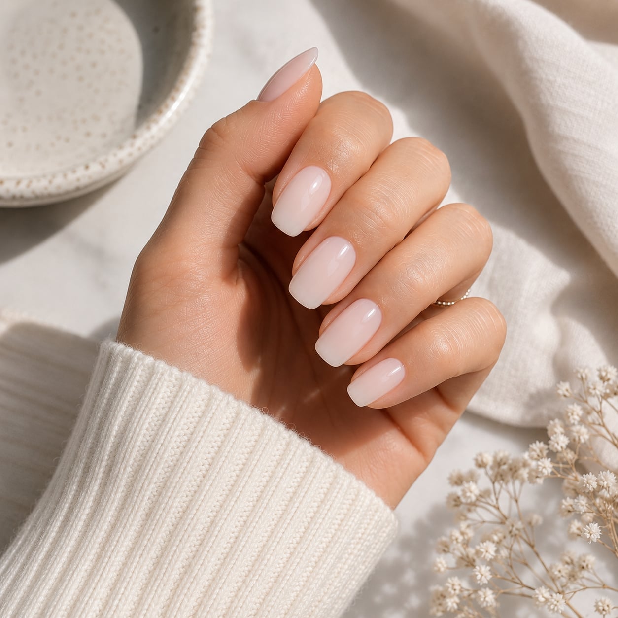 Sheer Milky Nude Soft Square Nails Sheer Milky Nude Soft Square Nails — Nude Nails