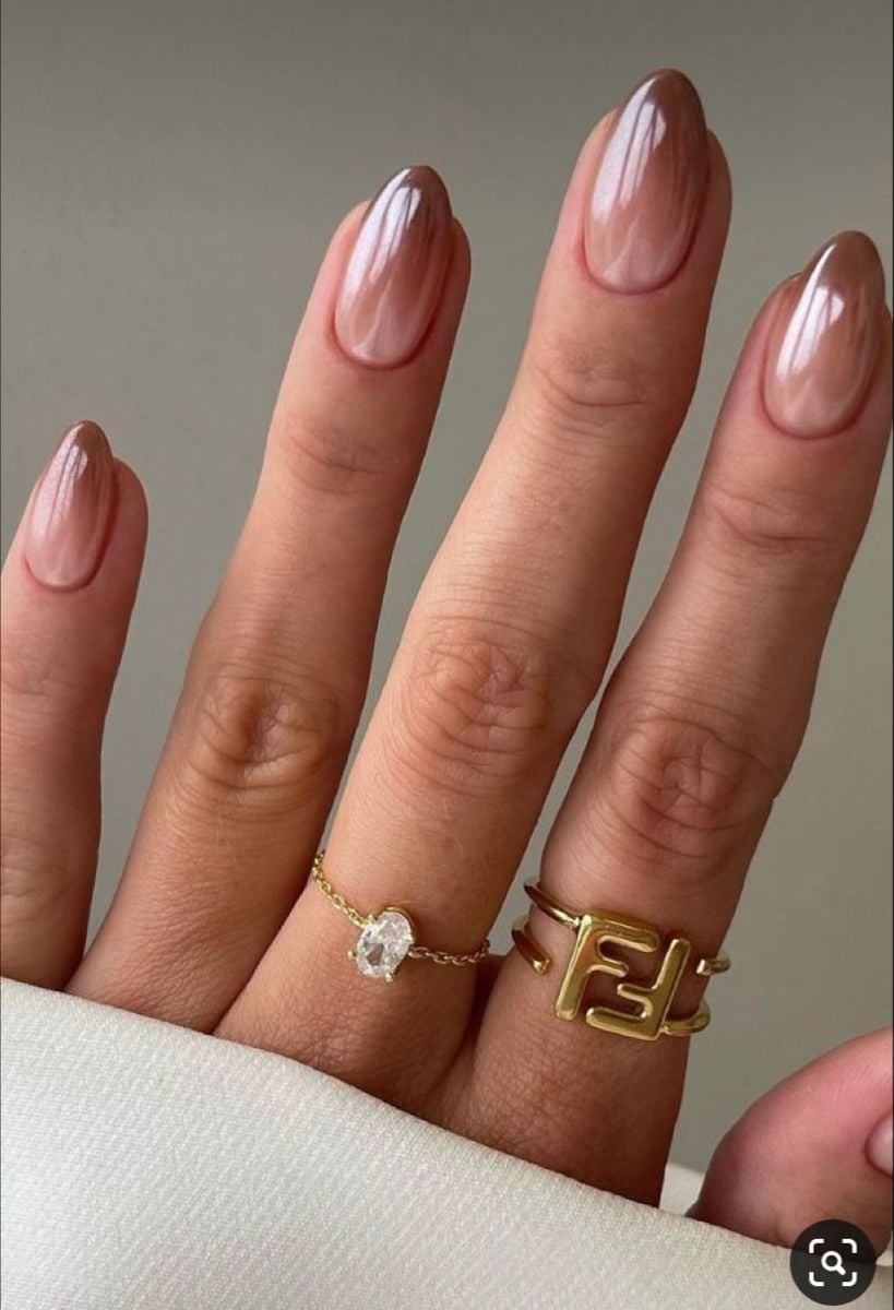 Sheer Nude with Fine Line Art Medium Almond Sheer Nude with Fine Line Art Medium Almond — Nude Nails