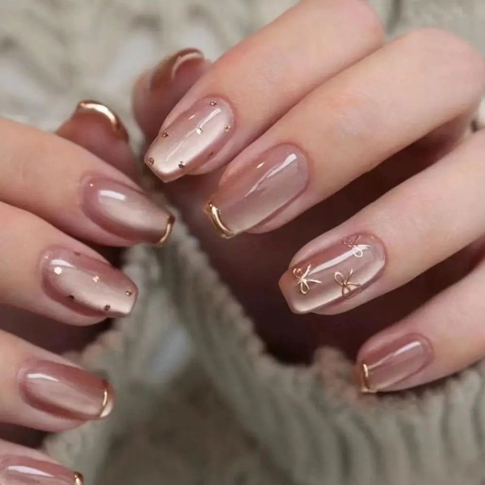 Nude Pink Cat Eye with Gold Accents Nude Pink Cat Eye with Gold Accents — Nude Nails