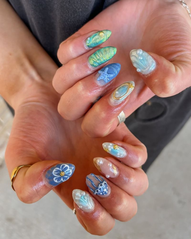 Mixed Finish Ocean Art Medium Nails Mixed Finish Ocean Art Medium Nails — Ocean Nails