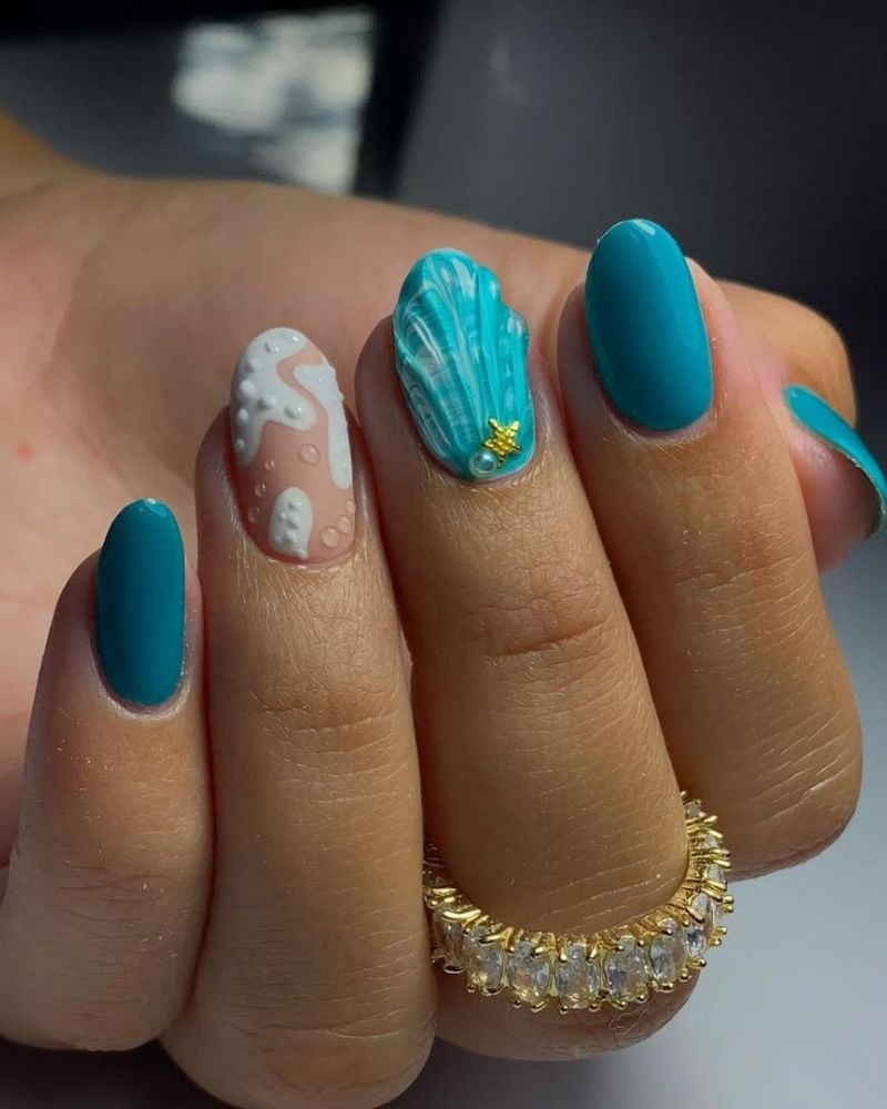 3D Textured Seashell Medium Oval Nails 3D Textured Seashell Medium Oval Nails — Ocean Nails