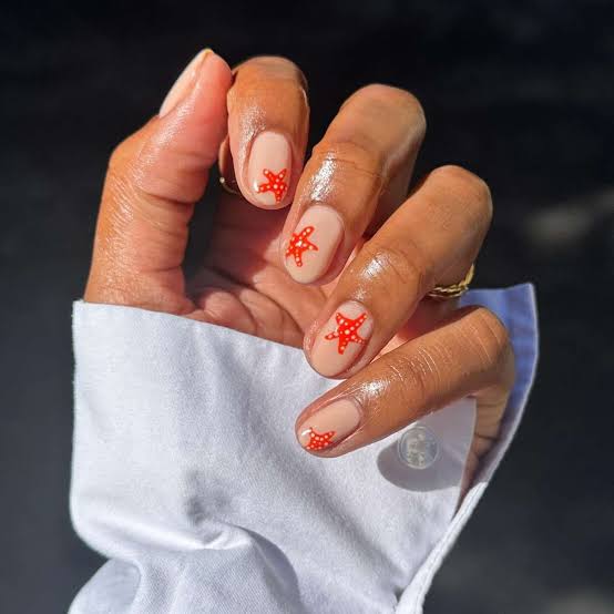 Red Starfish Short Oval Nails Red Starfish Short Oval Nails — Ocean Nails